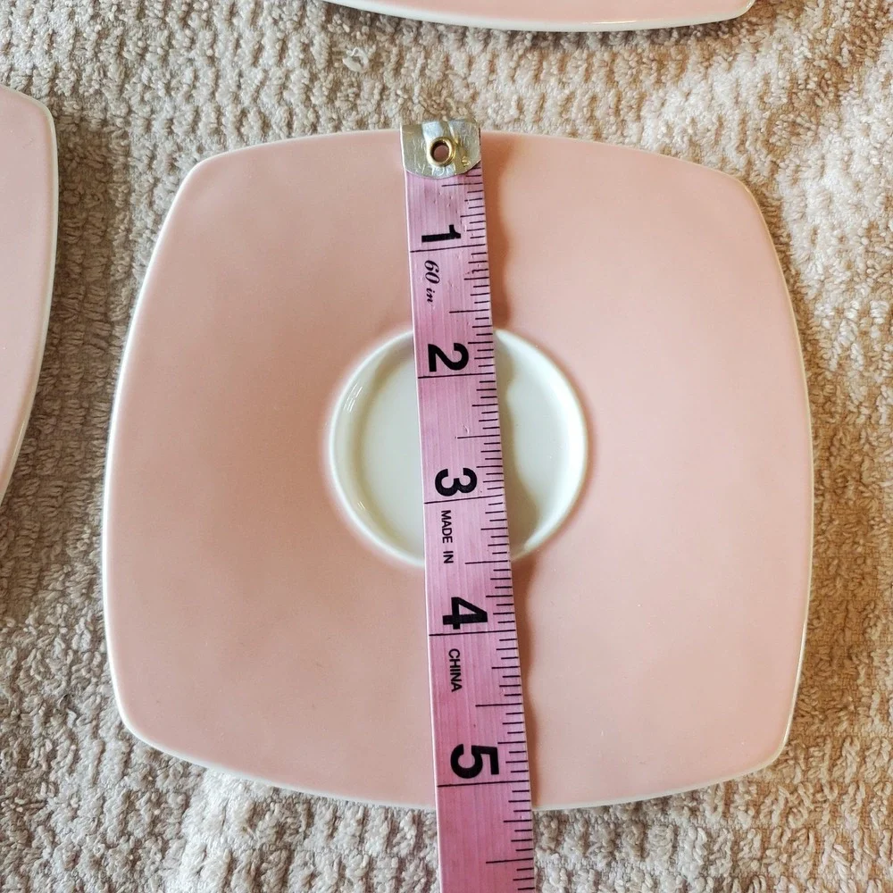 Karaca Fine Bone China Porcelain 6 Saucers Square Pink‎ & White Limited Ed